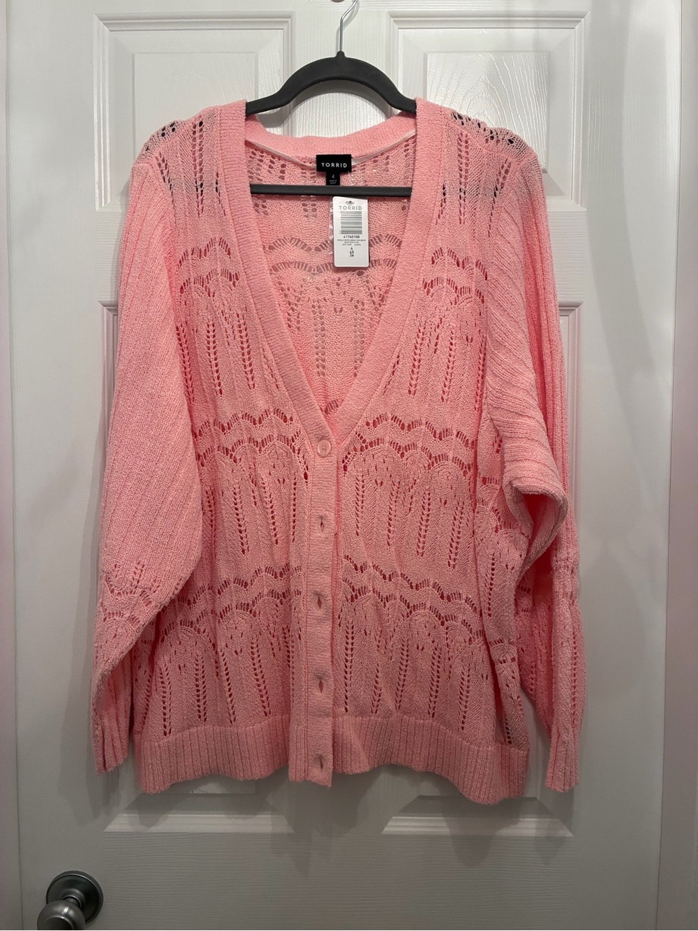 Torrid Blush Pink Open-Knit Button-Up Cardigan